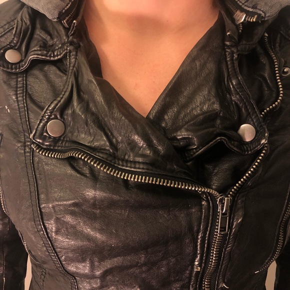 COPY - Free People Black Leather Jacket w/ Removable Hood - Picture 5 of 10